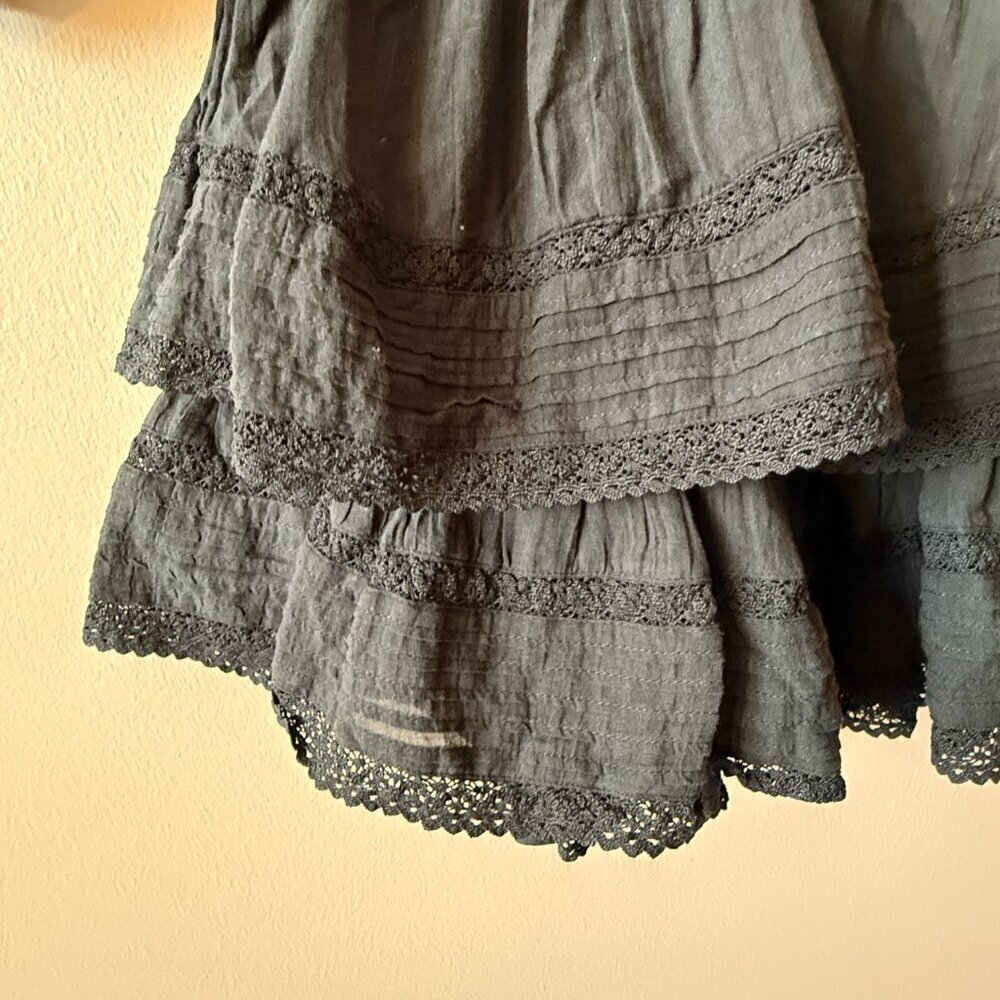 Woman's S NWT Aerie Rock N Ruffle Black Mini Dress Lace Balloon Sleeves - Picture 6 of 10